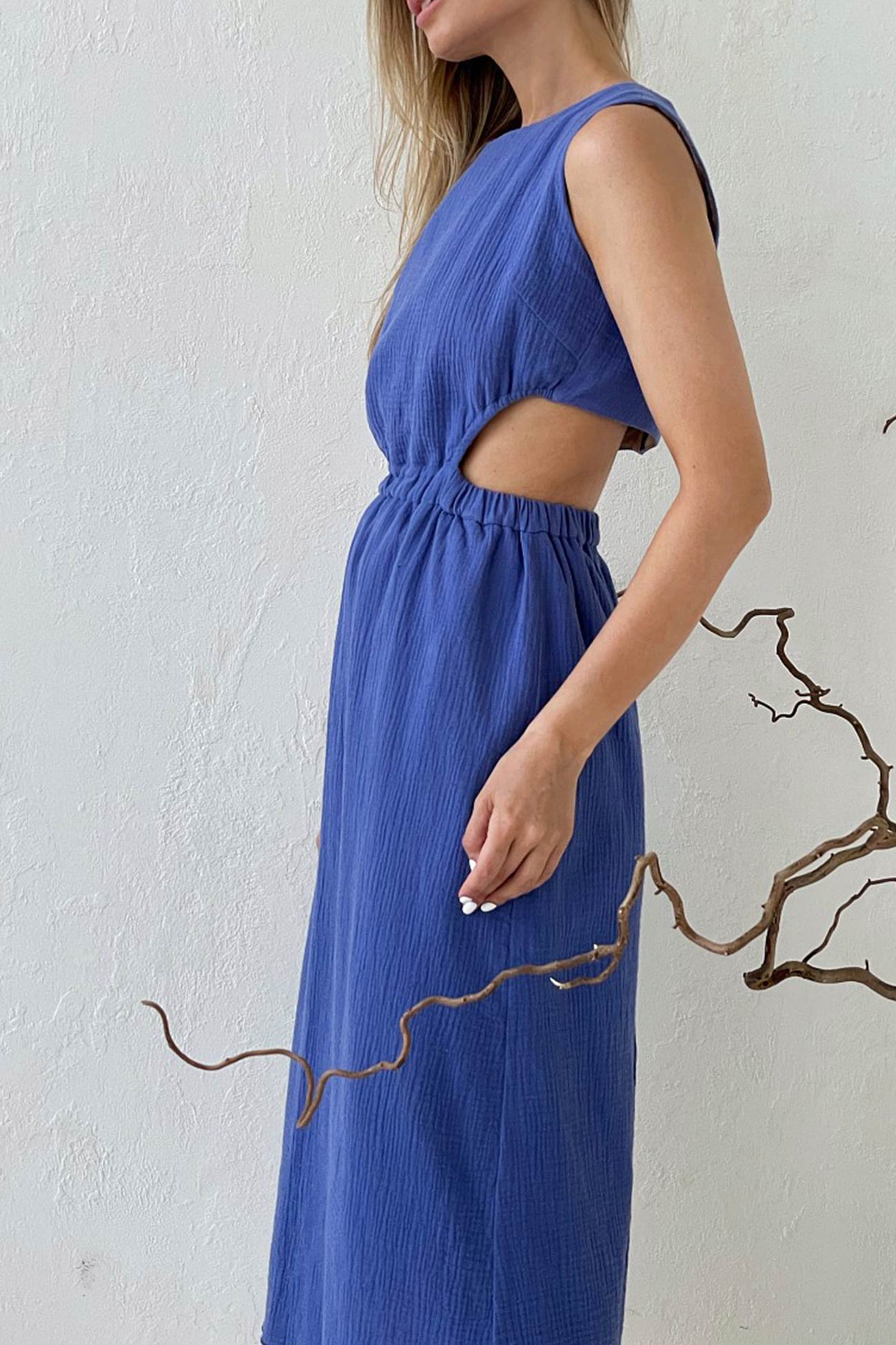 Pleated Single-breasted Bare Waist Tank Dress