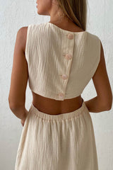 Pleated Single-breasted Bare Waist Tank Dress