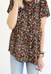 Black Floral Short Sleeve Tee