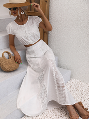New short-sleeved T-shirt two-piece white skirt