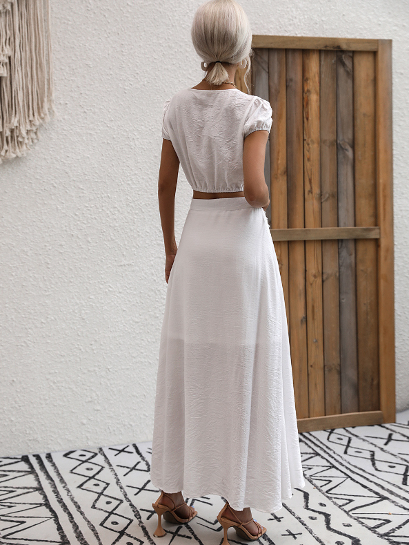New short-sleeved T-shirt two-piece white skirt