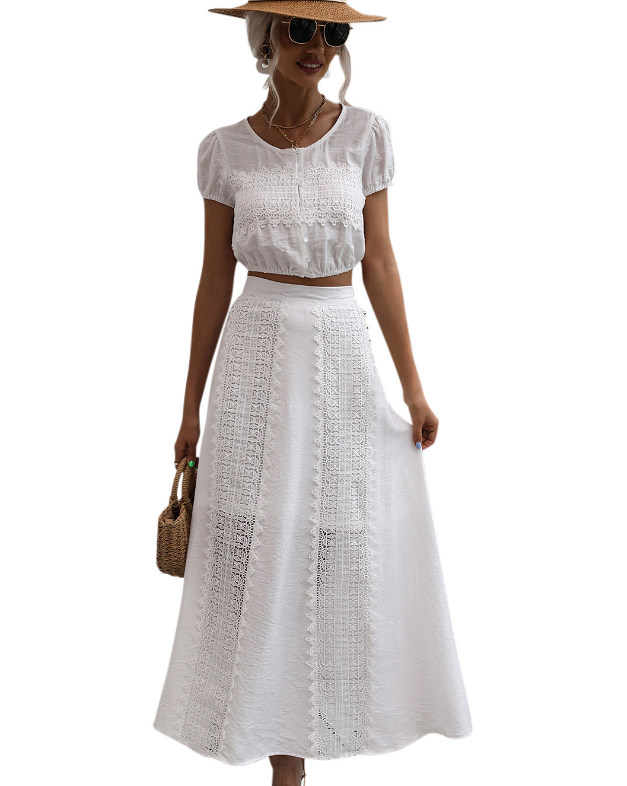 New short-sleeved T-shirt two-piece white skirt