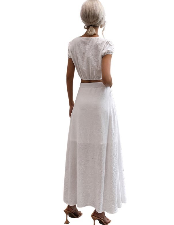 New short-sleeved T-shirt two-piece white skirt