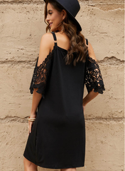 Summer casual sling off-the-shoulder solid color dress
