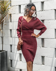 word collar bat sleeve sweater backless two-piece hip sweater skirt