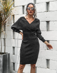 word collar bat sleeve sweater backless two-piece hip sweater skirt