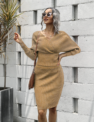 word collar bat sleeve sweater backless two-piece hip sweater skirt