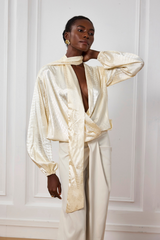 Reya Crocodile Pattern Satin V Neck Top