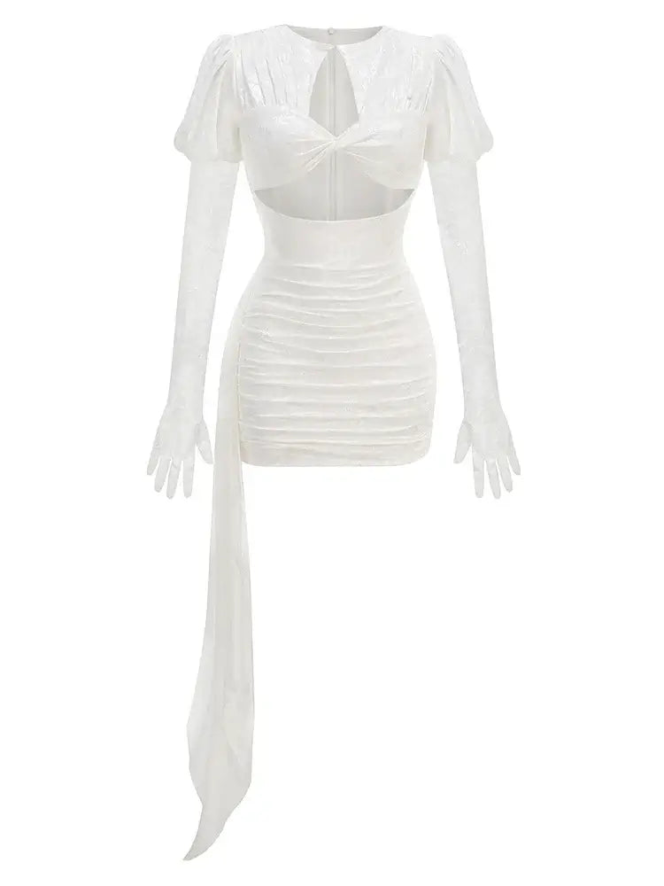 Long Sleeves Draped Mini Dress