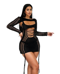 Black Two-Piece Sheer Mini Dress