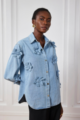 Saoirse Flower Lapel Denim Shirt
