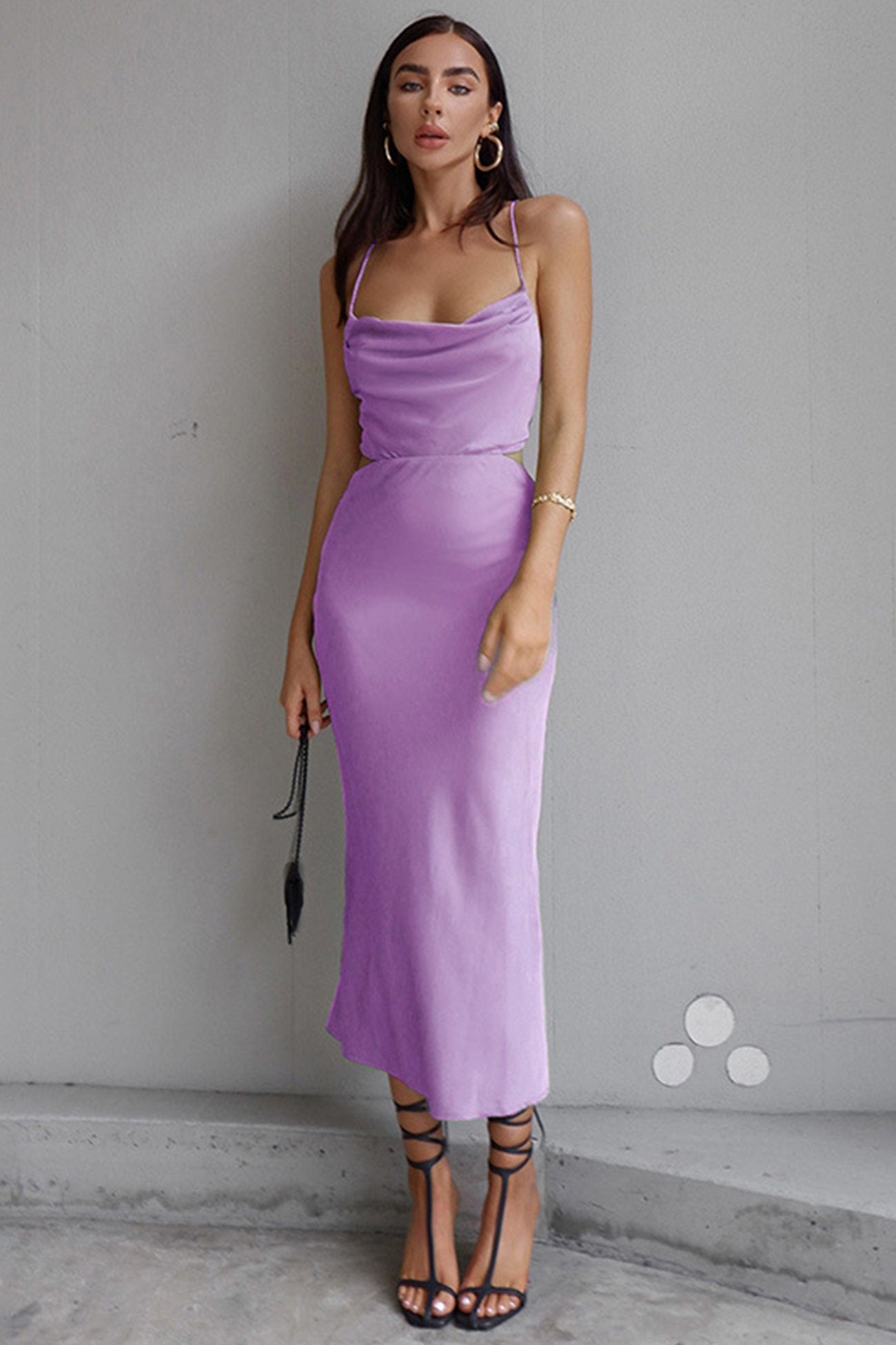Satin Cowl Neck Tie-back Cami Dress
