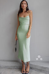 Satin Cowl Neck Tie-back Cami Dress