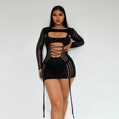 Black Two-Piece Sheer Mini Dress