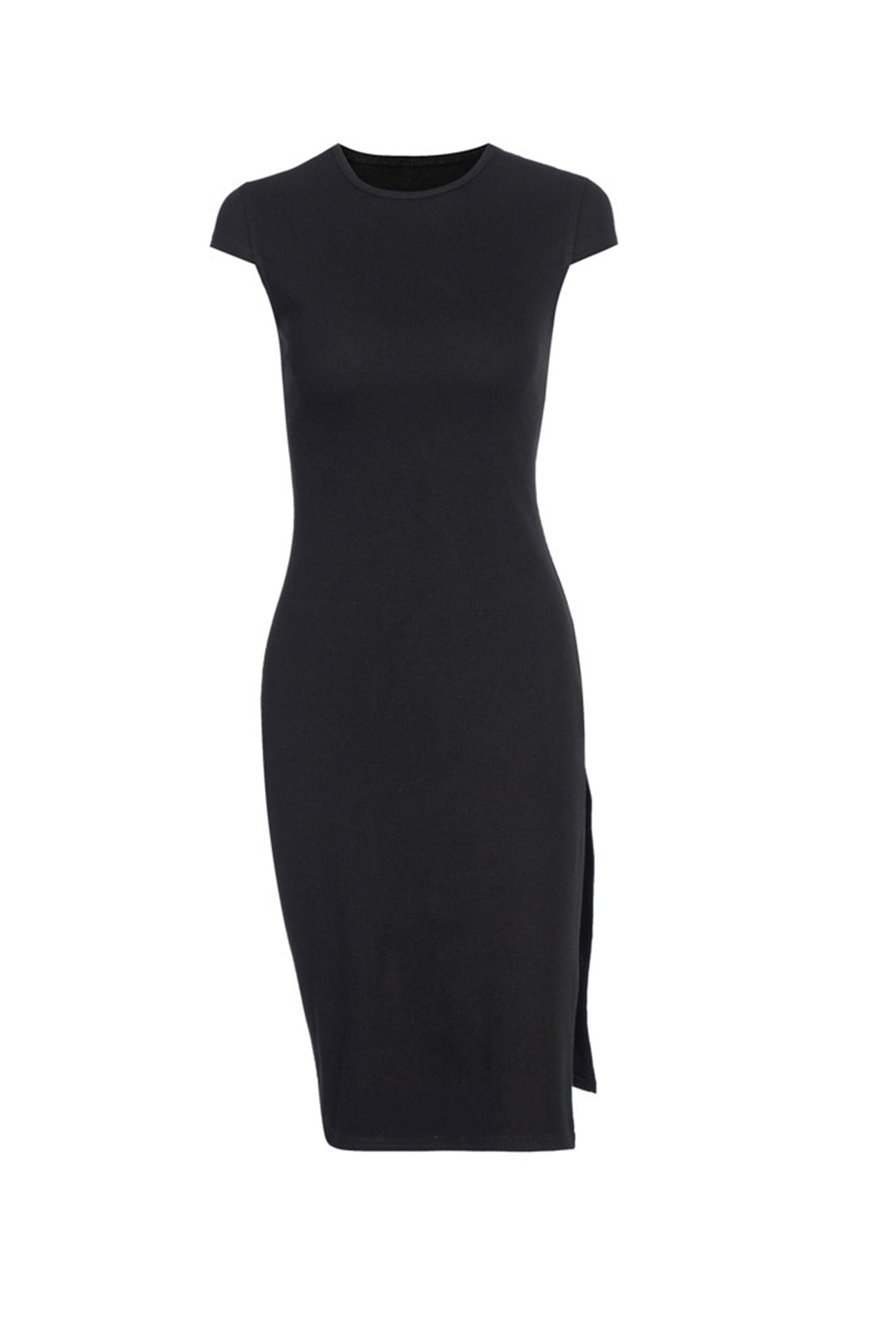 Solid Color Crew Neck Slit Dress