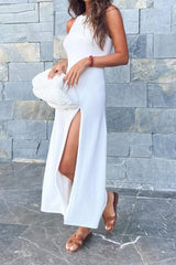 Solid Color Knitted Side Slit Tank Dress