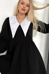 Solid Color V Neck Babydoll Dress