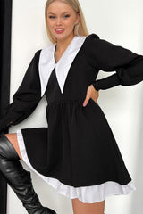Solid Color V Neck Babydoll Dress