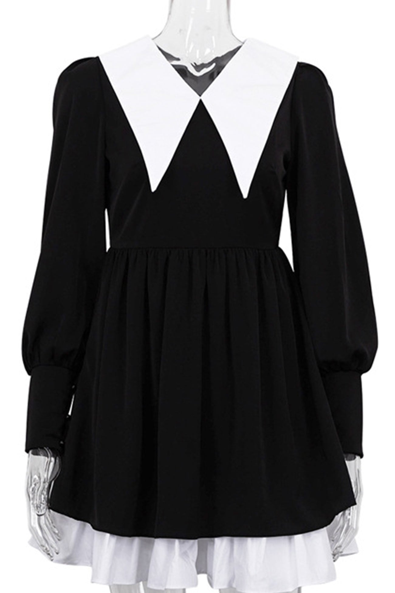 Solid Color V Neck Babydoll Dress