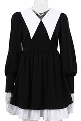 Solid Color V Neck Babydoll Dress