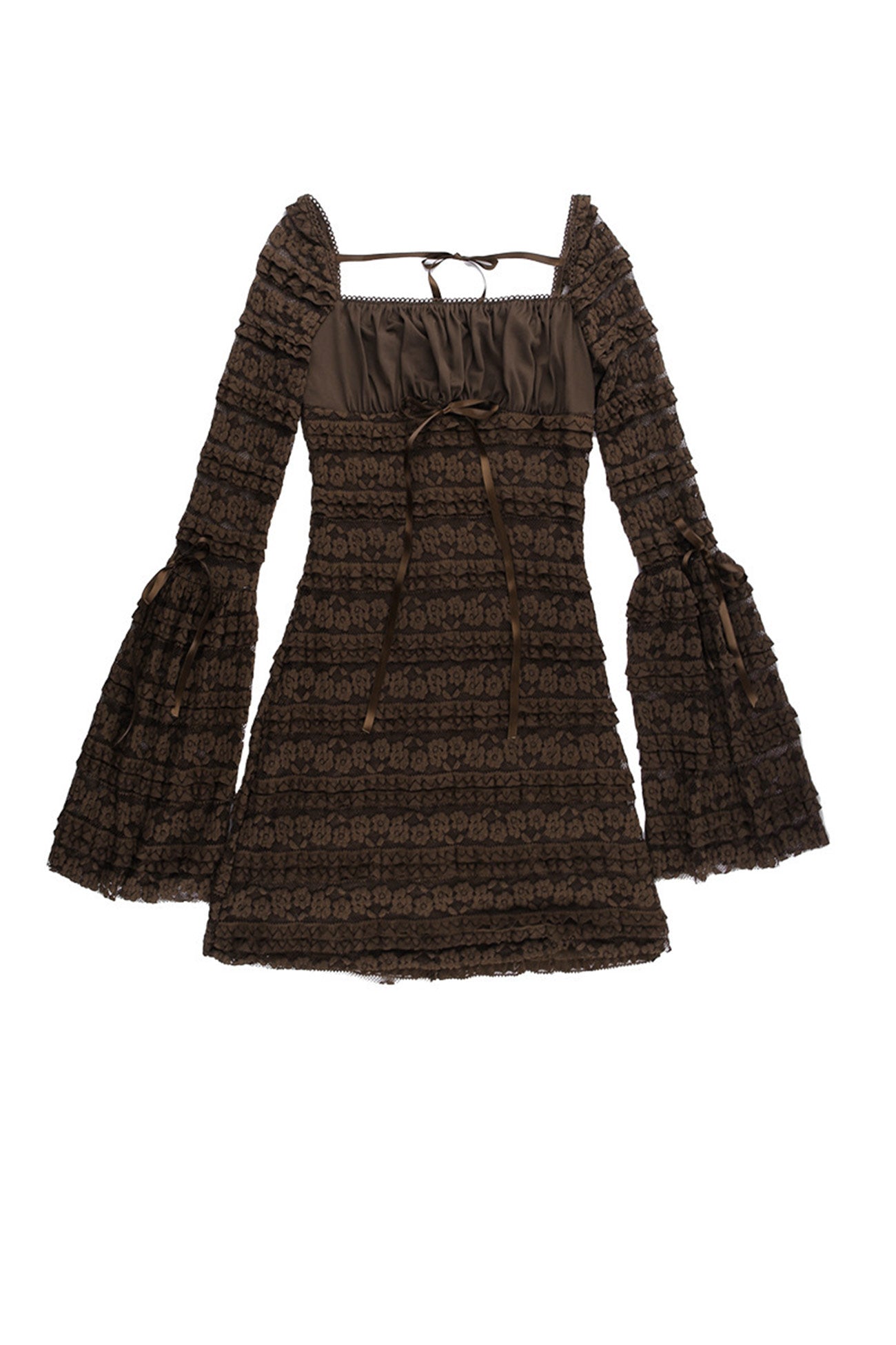 Tiered Lace Flares Sleeve A-line Dress