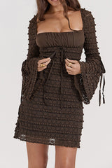 Tiered Lace Flares Sleeve A-line Dress