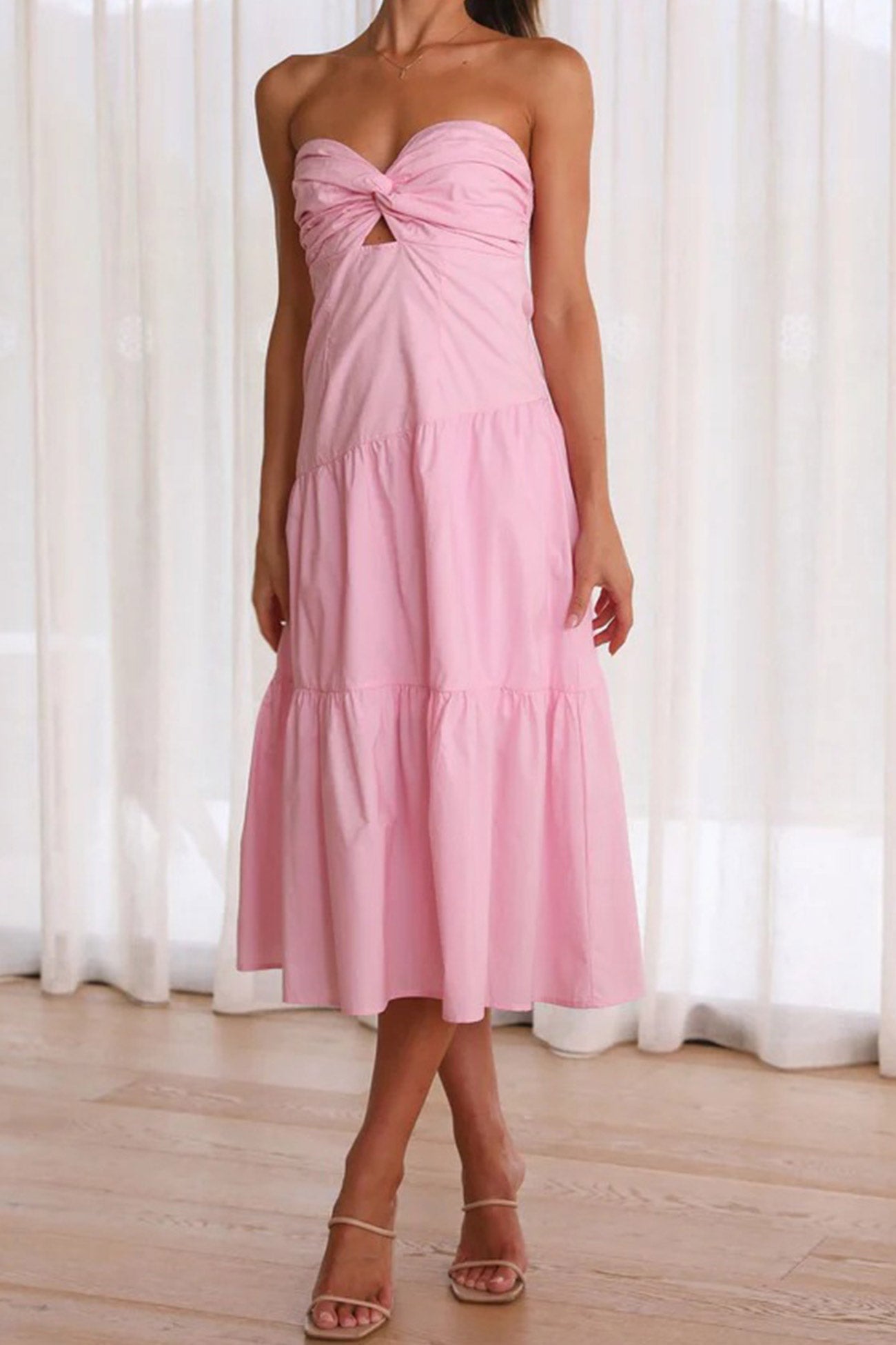 Twisted Front Tiered Strapless Dress