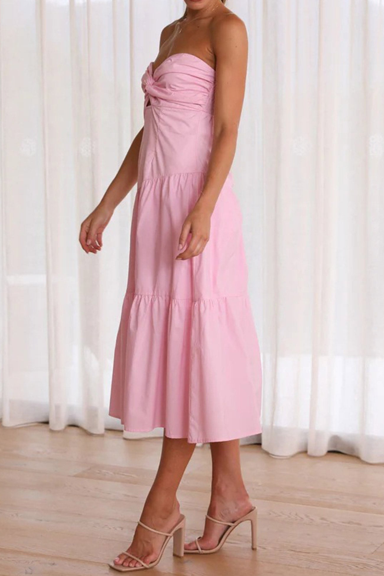 Twisted Front Tiered Strapless Dress