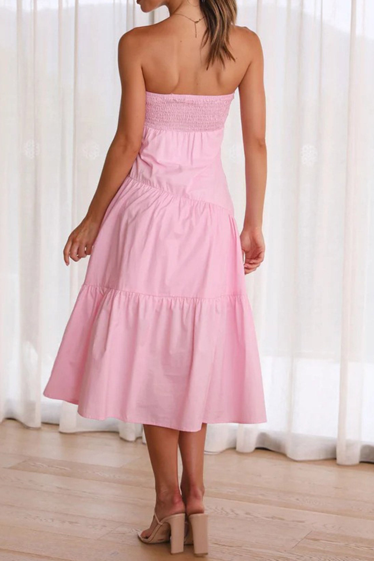 Twisted Front Tiered Strapless Dress