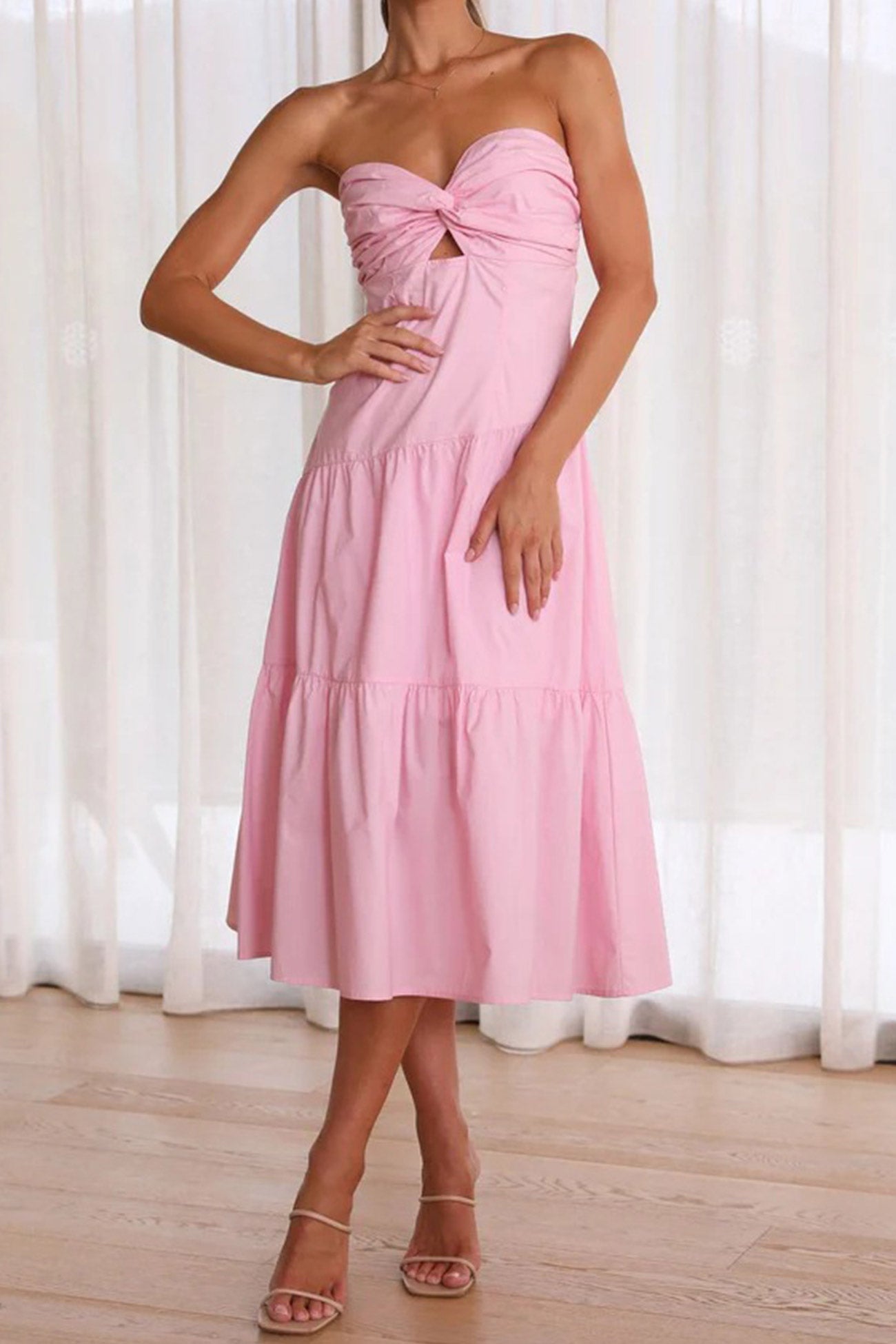 Twisted Front Tiered Strapless Dress