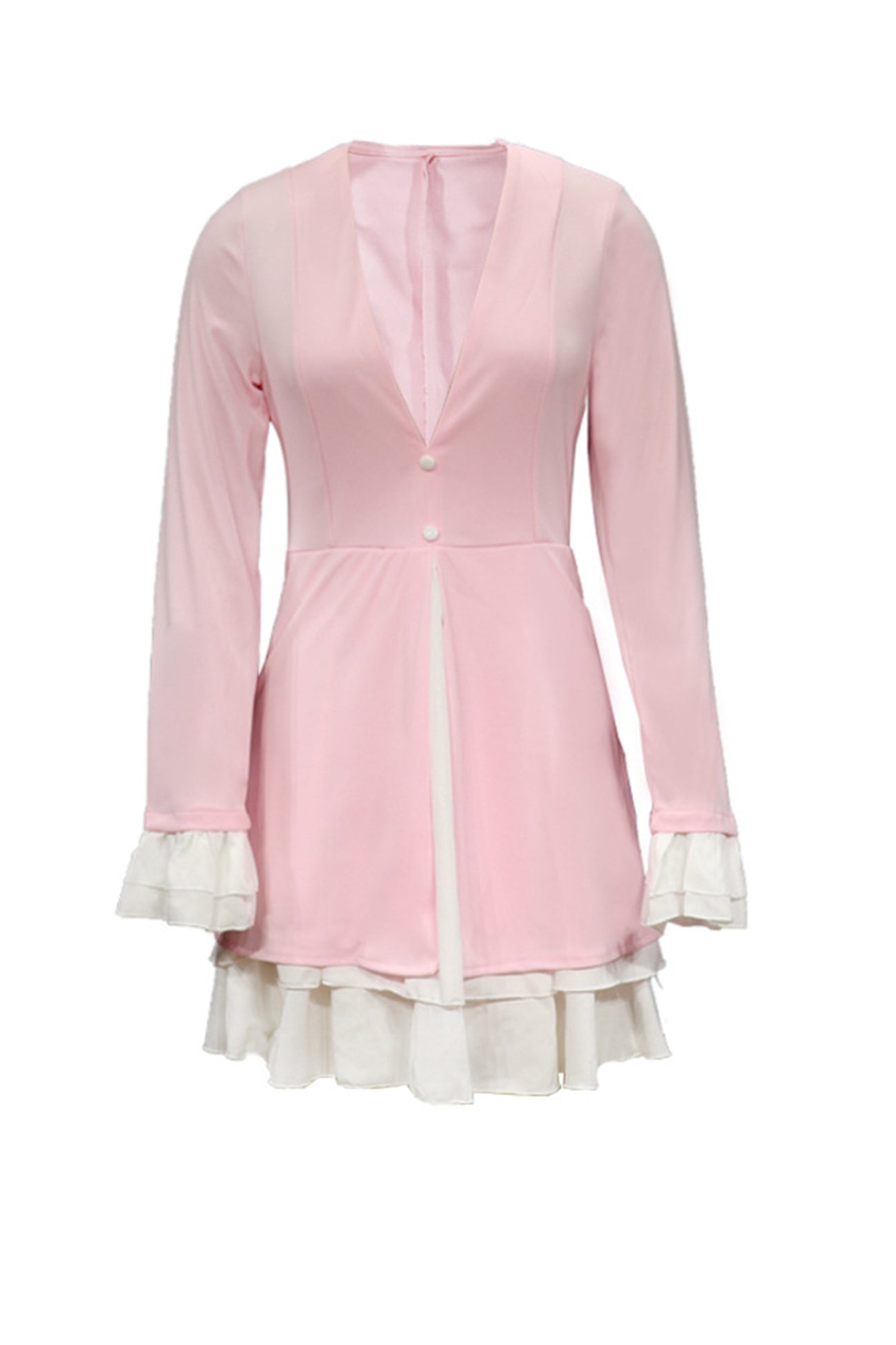 V Neck Ruffle Fake Two-Piece Dress
