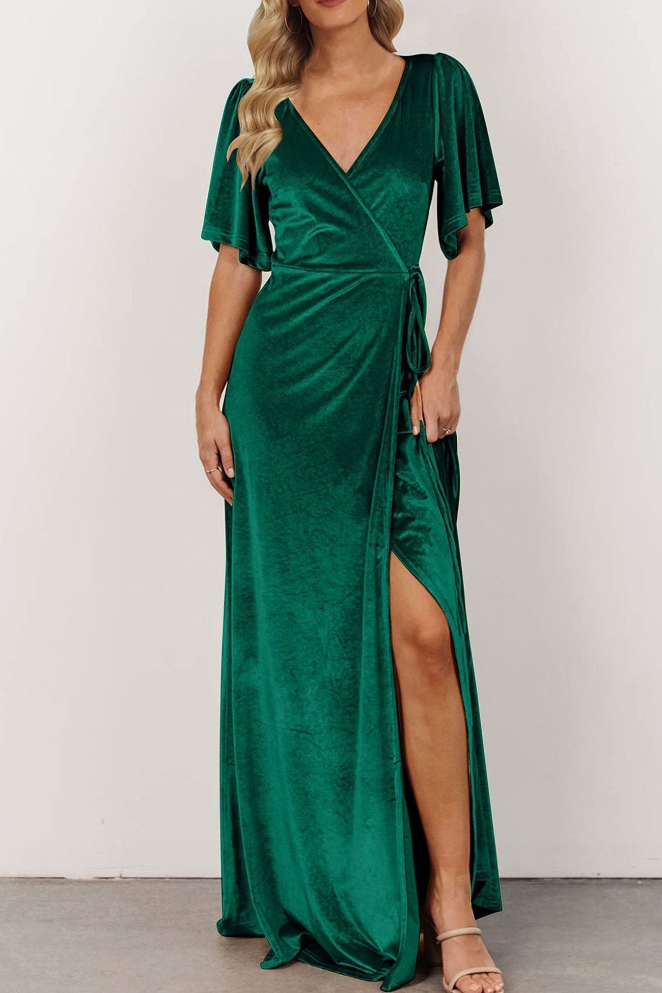 Velvet V Neck Strappy Slit Dress