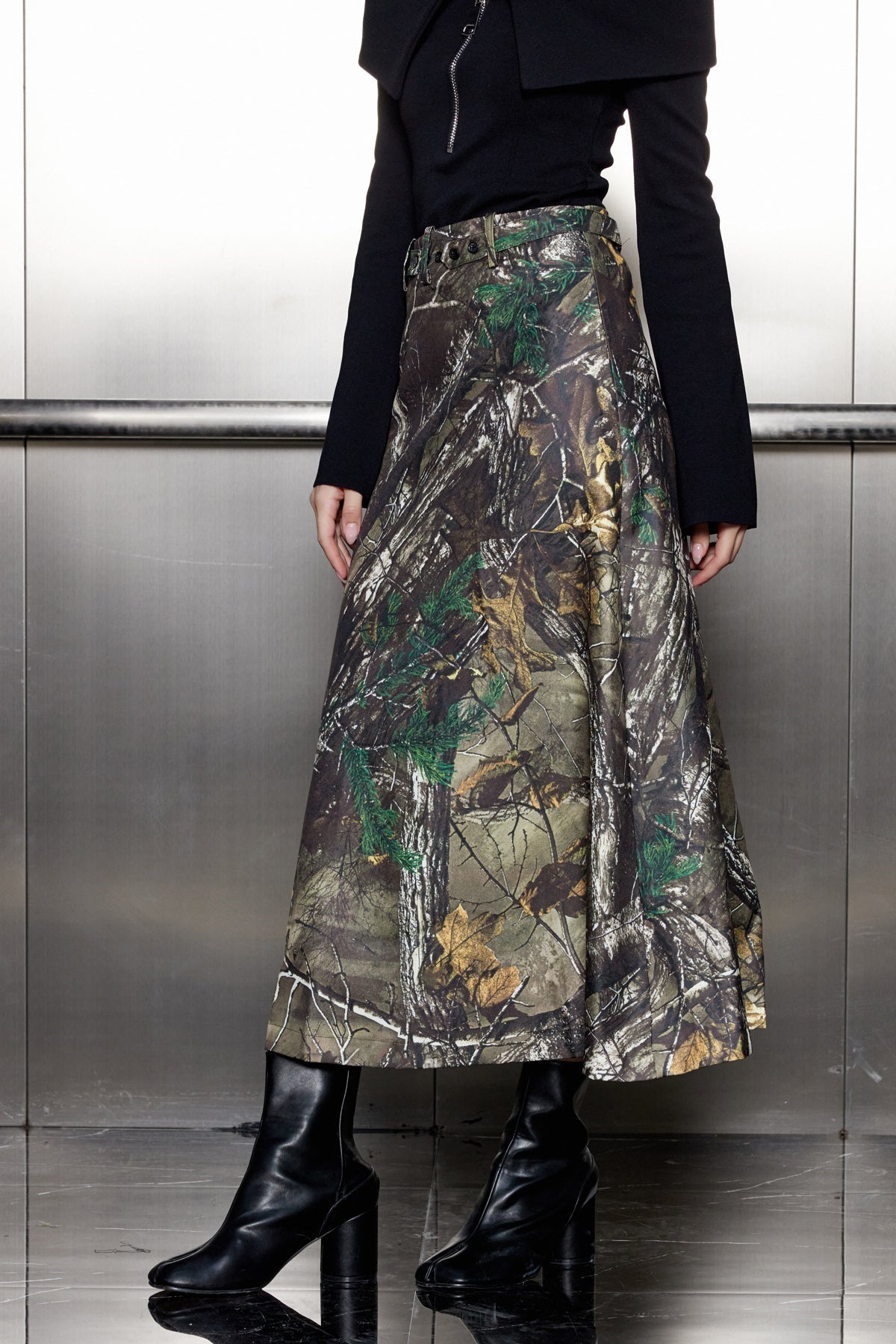 Vidhi Camouflage Print Buckle Skirt