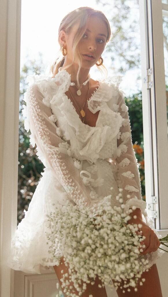 White Lace V Neck Mini Dress