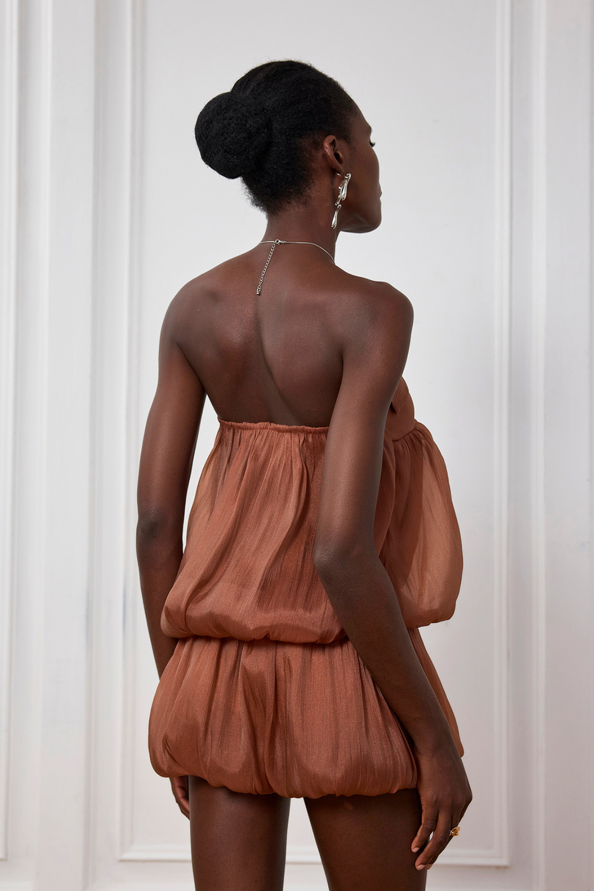 Whitney Ruffle Mesh Ruch Sleeveless Mini Dress