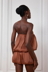 Whitney Ruffle Mesh Ruch Sleeveless Mini Dress