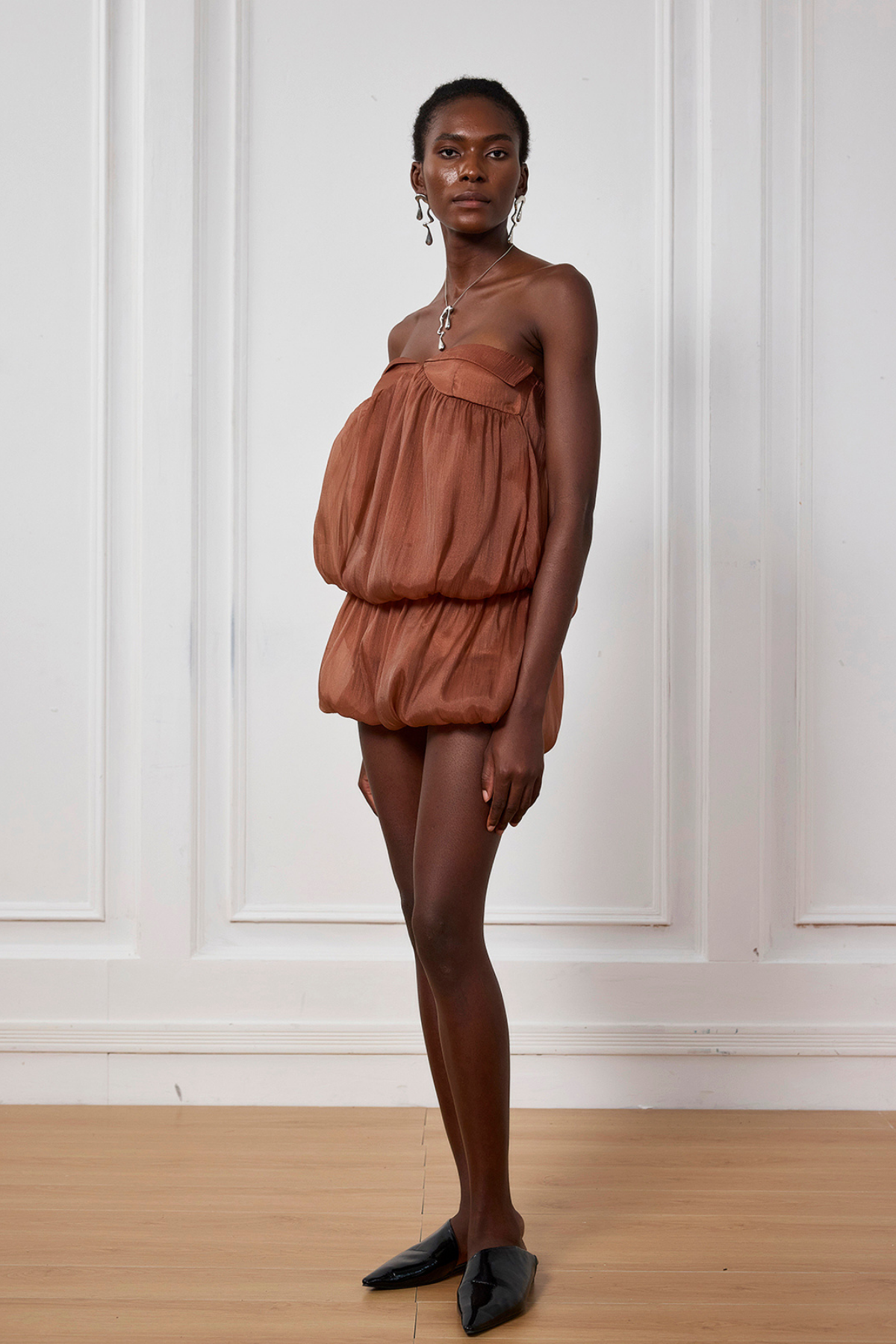 Whitney Ruffle Mesh Ruch Sleeveless Mini Dress