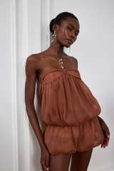 Whitney Ruffle Mesh Ruch Sleeveless Mini Dress