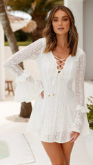 White Crochet Lace Long Sleeve Dress