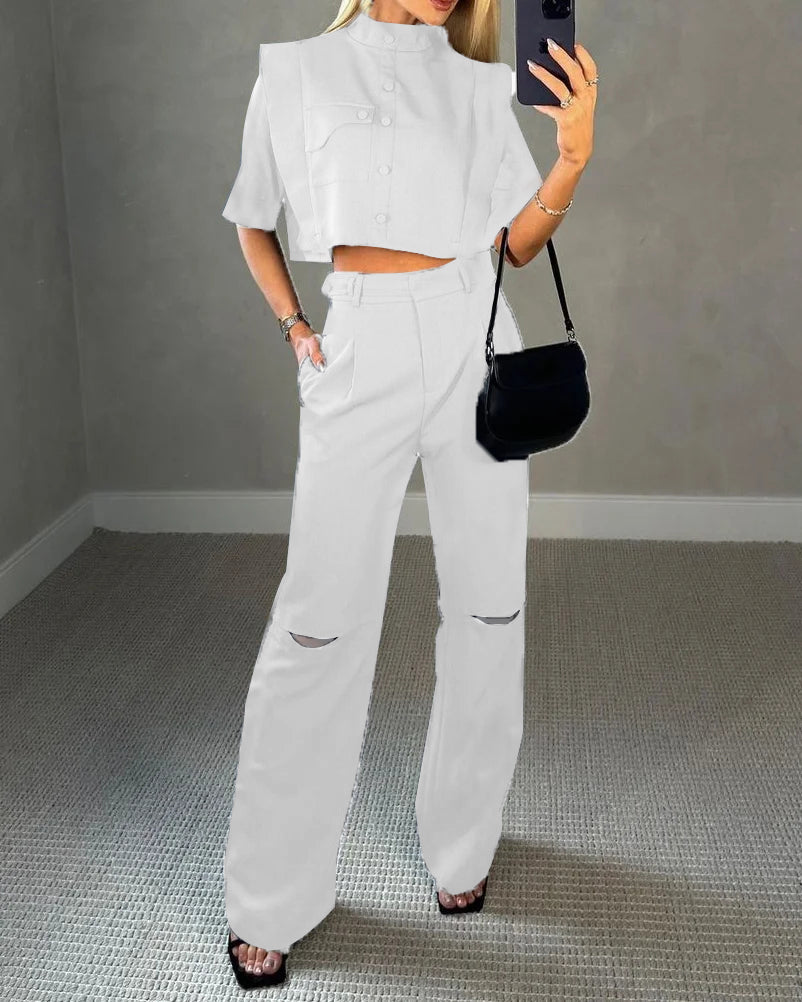 solid color casual two piece set