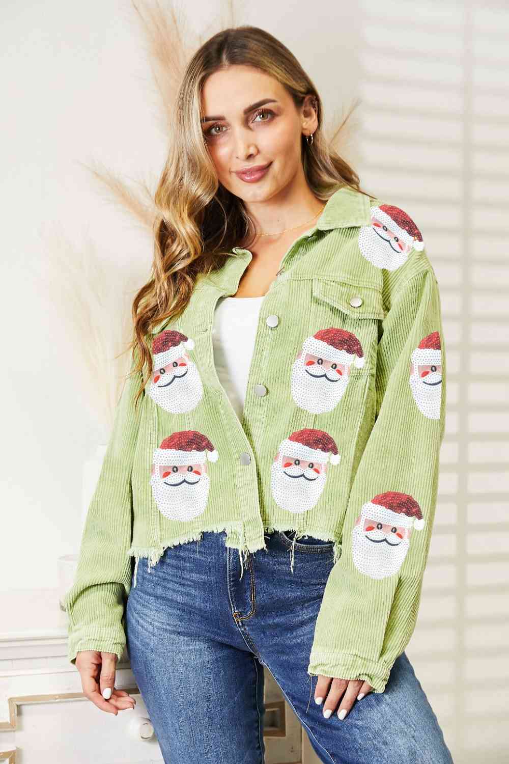 Jacke mit Weihnachtsmann-Pailletten und offenem Saum