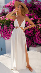 White Cutout High Slit Midi Dress