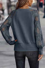 Time for Tea Lace Contrast Ribbed Top
