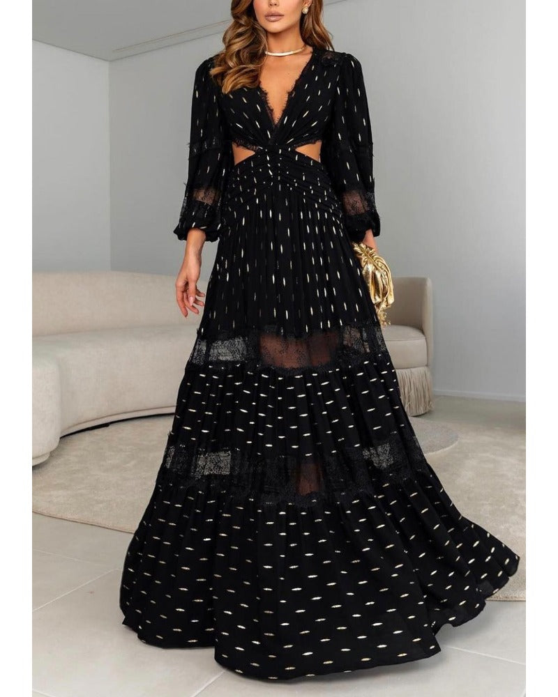 Deep V sexy sexy lace-up dress