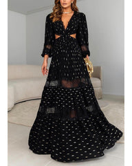 Deep V sexy sexy lace-up dress