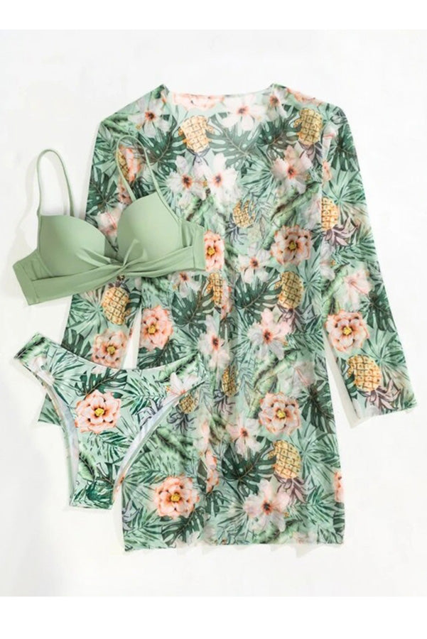 Belle Tropical Print Wrap Underwire Bikini with Cover Up