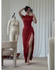 2024ss red sexy split casual dress