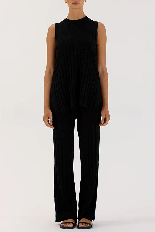 Franky Knit Ribbed Loose Tank Top and Stretch Flare Pants Set