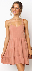 Pink Pleated Linen Slip Dress