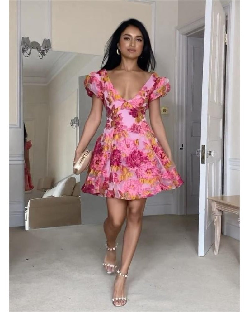 2024ss sexy deep V print dress